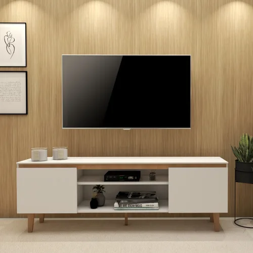 Rack Tv Estante Sala Nicho Madeira White Organizor Moderno