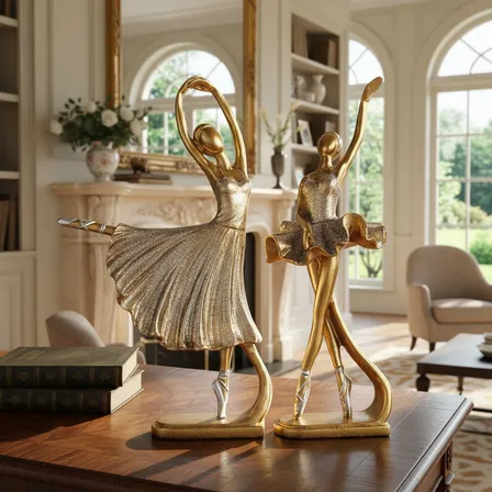 Kit Decorativo 2 Estatua Bailarina Balé Dourada Com Glitter 26