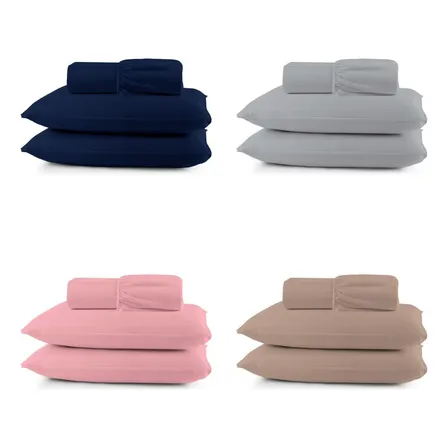 Kit 4 Jogos Lençol Super King 3 Peças 400 Fios Cores