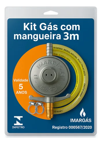 Registro Regulador Gás Cozinha Kit Mangueira 3m Botijão 13kg