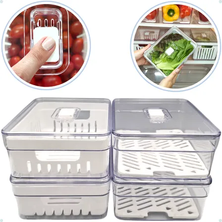 Kit 4 Organizador De Geladeira 2l Acrílico Frutas E Verduras