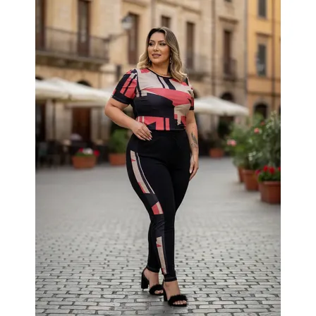 Conjunto Feminino Plus Size Casual Calça Blusa Elegante G1