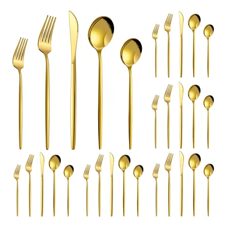 Kit Talheres 30 Peças Jogo Talheres Inox Faqueiro Dourado Dourado
