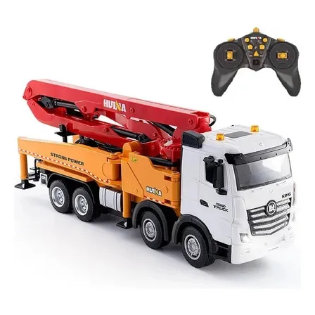 Caminhão Bomba Concreto Rc Esc 1:18 - Huina 1381 Solta Agua Branco Com Vermelho