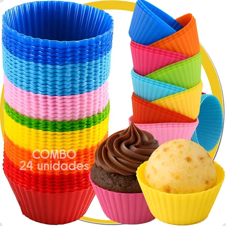 Jogo 24 Formas Forma Silicone Cupcake Pão De Queijo Empada