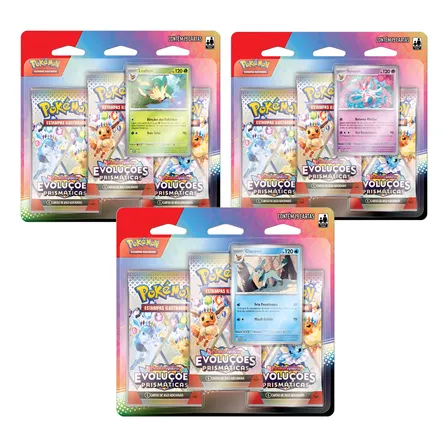 03 Blister Triplo Pokémon Evoluções Prismática Copag Sylveon Leafeon E Glaceon Português