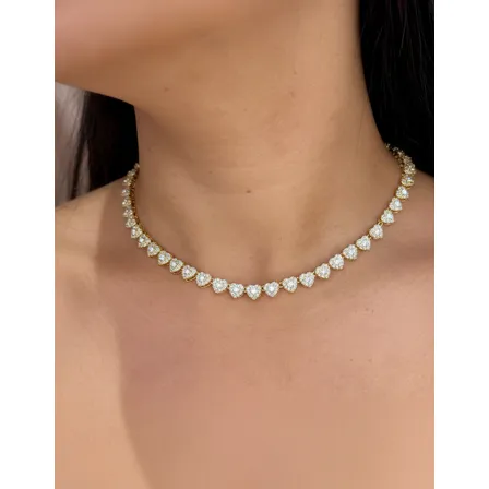 Colar Riviera Corações Cravejados Em Zircônia Luxo Banhado Dourado