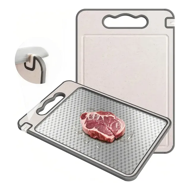 1 Tabua De Corte Saudável Para Cortar Dupla Face Aço Inox Pp Dupla Face Cinza
