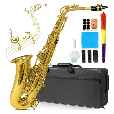Kit Saxofone Alto Eb Laqueado Estojo Case Luxo Acessórios