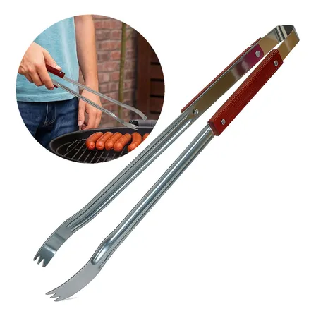 Pegador Para Carne Churrasco Inox E Madeira 47cm Resistente