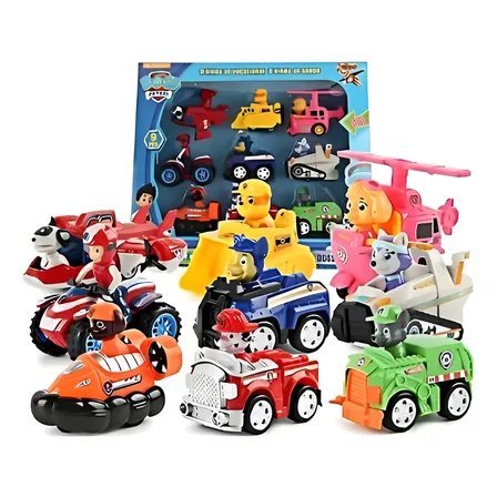 Kit 9 Carros E Personagens Patrulha Canina Coleção Fricção