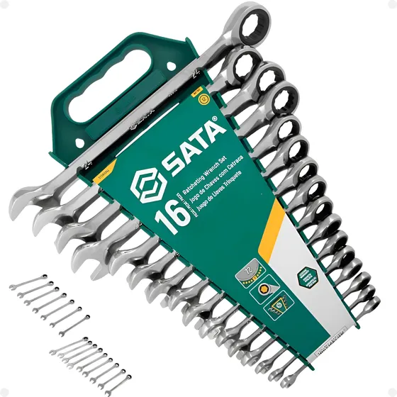 Jogo Chaves Combinadas Boca Catraca Kit 16 Pçs 8-24mm Sata Cromado
