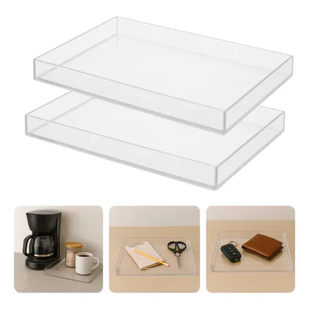 2 Bandejas Transparente Decoração Lavabo Banheiro Cosméticos