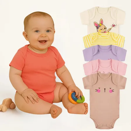 5 Kit Conjunto Manga Curta Bodie Body Infantil Bebe Nenem