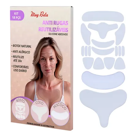 Kit Adesivos Anti Rugas Para Rosto + Colo Tê + Pescoço