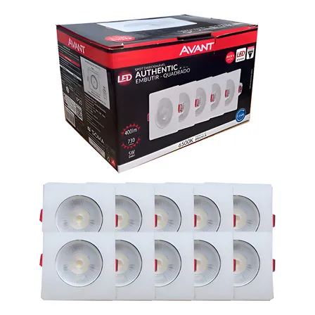 Kit 10 Luminárias Spot Led Quadrado Embutir 5w 6500k Avant