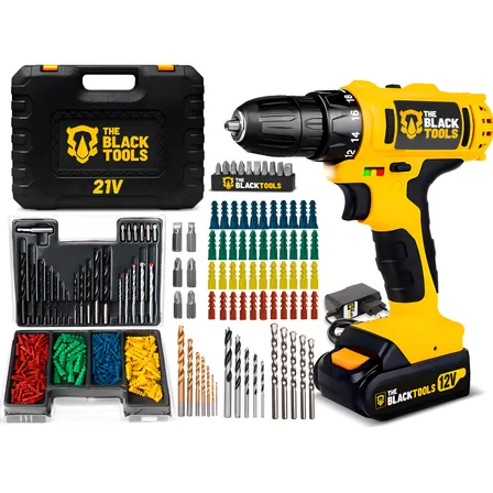 Kit Furadeira Parafusadeira 12v Com Jogo De Brocas 270 Peças Amarelo 110v/220v 60hz