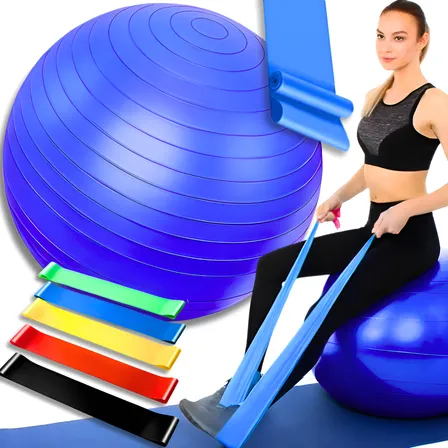 Bola Suiça Pilates Fisio 65cm + Faixa Elastica + 5 Mini Band Bola De Pilates Elásticos