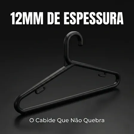 Cabide Adulto Preto Reforçado 12mm Grosso Kit 20 Unidades