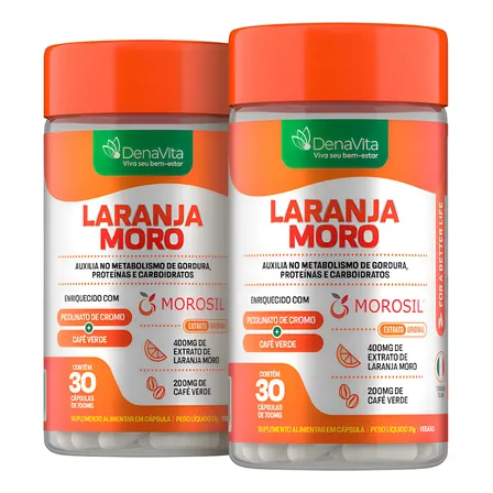 Kit 2x Laranja Moro Morosil + Cromo + Café Verde - Denavita Extrato De Laranja Moro Morosil 30 Cápsulas - Denavita