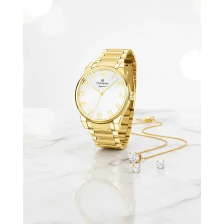 Relógio Luxo Dourado Champion Prova Dágua Dourado 2 Dourado Branco