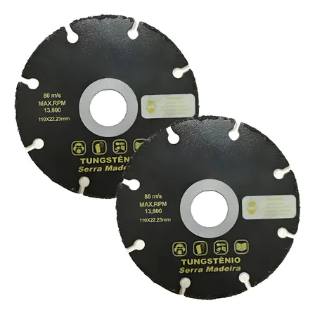 02 Disco Tungstênio Madeira P/ Esmerilhadeira Serra 22,23mm Preto