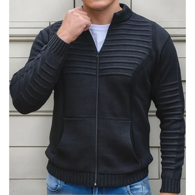 Jaqueta Masculina Em Tricô Casaco Com Bolso Ziper Lã Quente