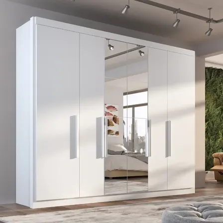 Guarda Roupa Casal Valencia 6 Portas 6 Gavetas Com Espelho