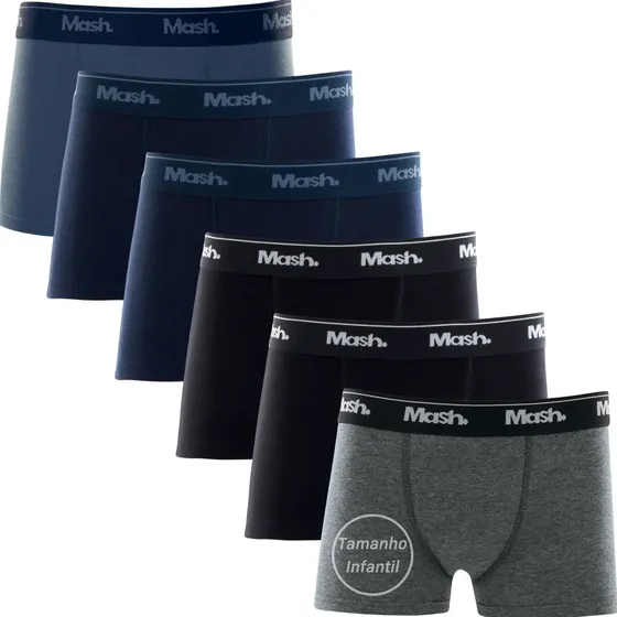 Kit 6 Cuecas Boxer Infantil Mash Box Menino Algodão Original