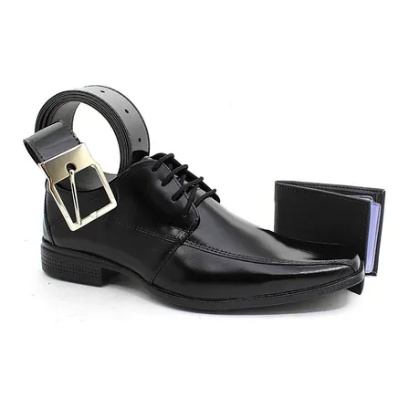 Sapato Social Masculino Cadarço Amarrar Couro Cinto Carteira
