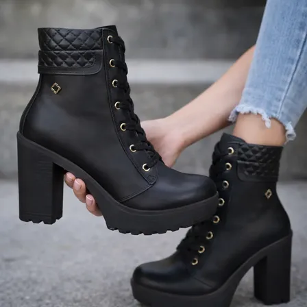 Coturno Bota Feminina Verniz Tratorada Salto Alto Cano Médio