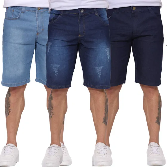 Kit 3 Bermudas Jeans Masculina Super Barato C/ Nf-e