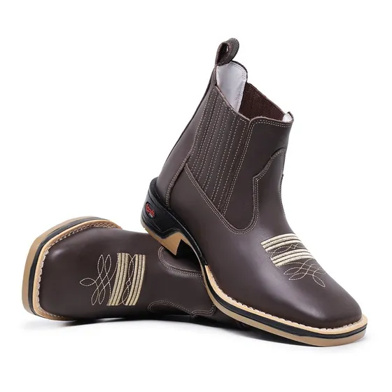 Bota Texana Country Botina Masculina Bico Quadrado Marrom/b.