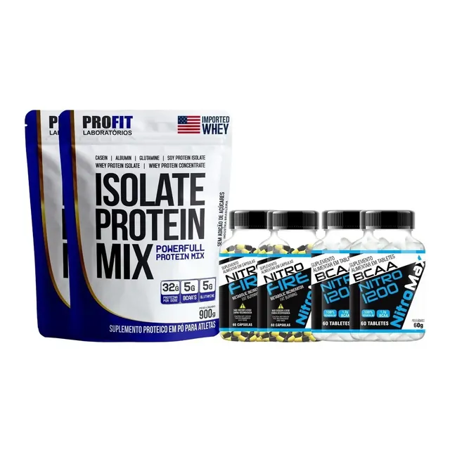 2x Whey Isolado + 2x Bcaa 60 Tabs. + 2x Termogenico 60 Caps.