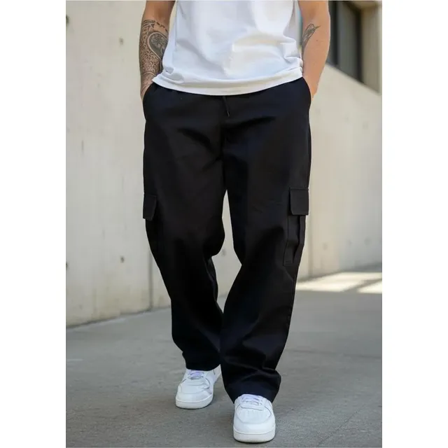 Calça Cargo Masculina Larga Skate Elástico Cintura Unissex