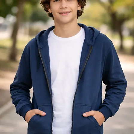 Casaco De Frio Com Zíper Infantil Aberto Com Capuz E Bolso!