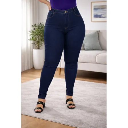 Calça Jeans Plus Size Feminina Skinny Com Lycra Cintura Alta