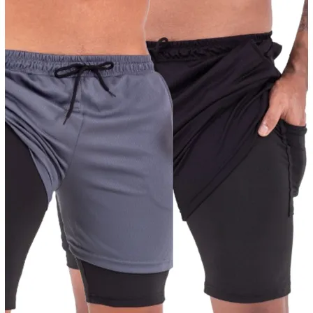 Kit 2 Short Bolso Celular Interno Corrida Academia Dryfit