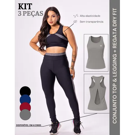 Kit Conjunto Fitness Feminino Roupa Academia Legging Regata