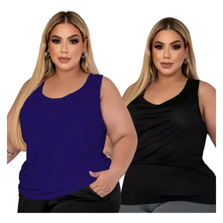 Kit 2 Blusas Femininas Plus Size Academia Regata Nadador