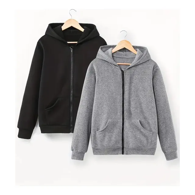 Kit 2 Moletons Com Capuz & Com Zíper, Casaco De Frio Inverno