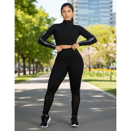 Conjunto Moda Fitness Feminino Calça E Top Manga Longa