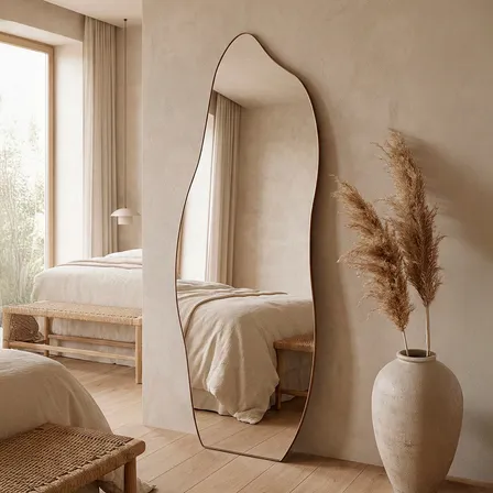 Espelho Orgânico Retrô Moldura Em Couro 3cm 170x70cm - Flame