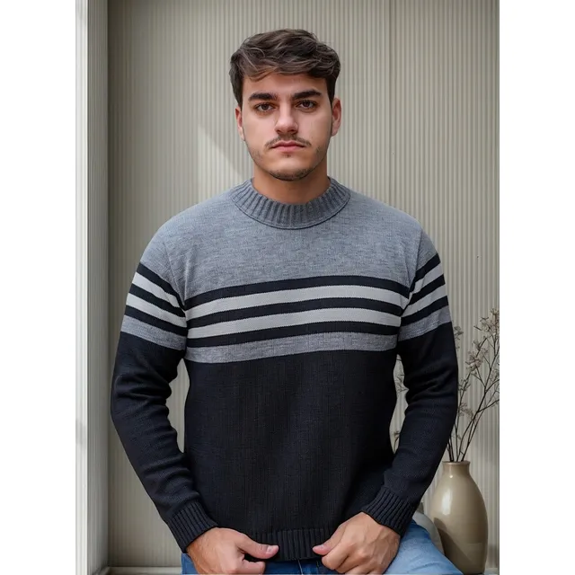 Suéter Blusa De Tricot Masculino Listrado Blusa Lã Masculina
