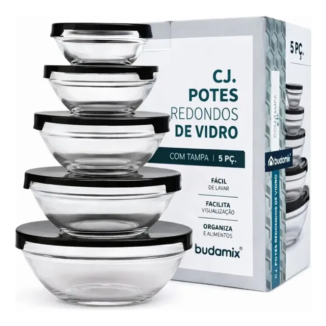 Jogo Potes De Vidro 5 Peças Claro Mantimentos Marmita