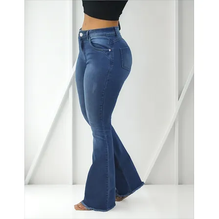 Calça Jeans Flare Feminina Boca De Sino Com Empina Bumbum