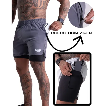 Kit 2 Bermuda 2 Em 1 Bolso Secreto Masculina Para Academia