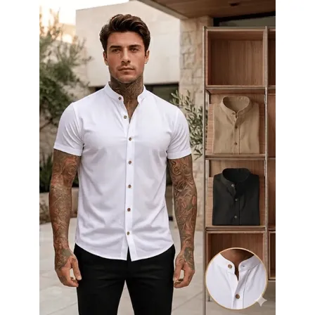 Camisa Gola Padre Masculina Manga Curta Lisa Festa Trabalho