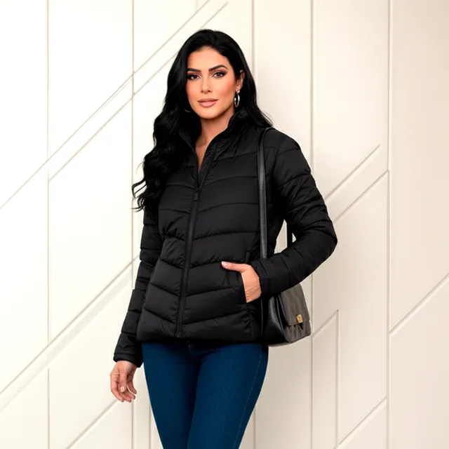Casaco Bobojaco Jaqueta Puffer Feminina Corta Vento Nylon