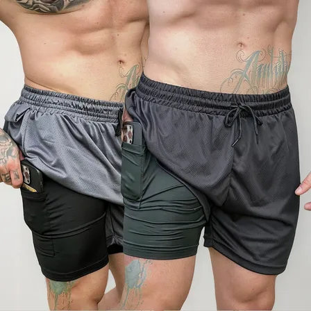 Kit 2 Bermuda 2 Em 1 Short Duplo Masculina Academia Corrida